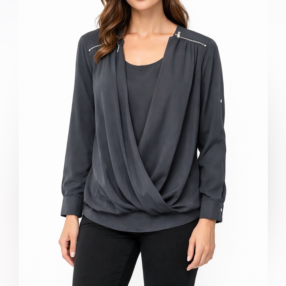 Calvin Klein Women Drapey Front Long Sleeve Top Size S